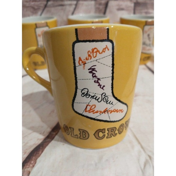 Vintage Old Crow Kentucky Whiskies Whiskey Mug Lot of 4 Yellow Coffee Cup 8 oz. - Picture 2 of 4
